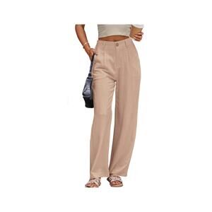 100 % Tan Linen Flare Leg Pants